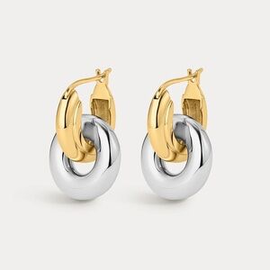 New Rare Luv AJ Gold and Silver Two-Tone Hoop Drop Earrings